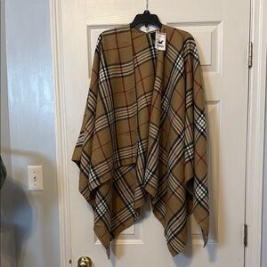 NWT Plaid Tan & Black Cape, One Size